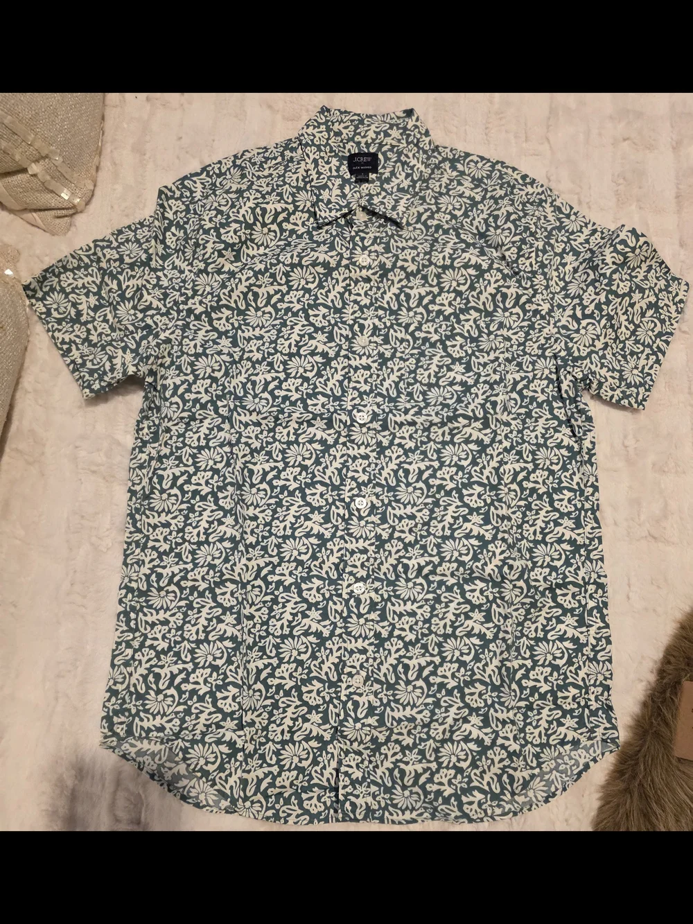 J. Crew Teal and White Floral Button-Up Shirt